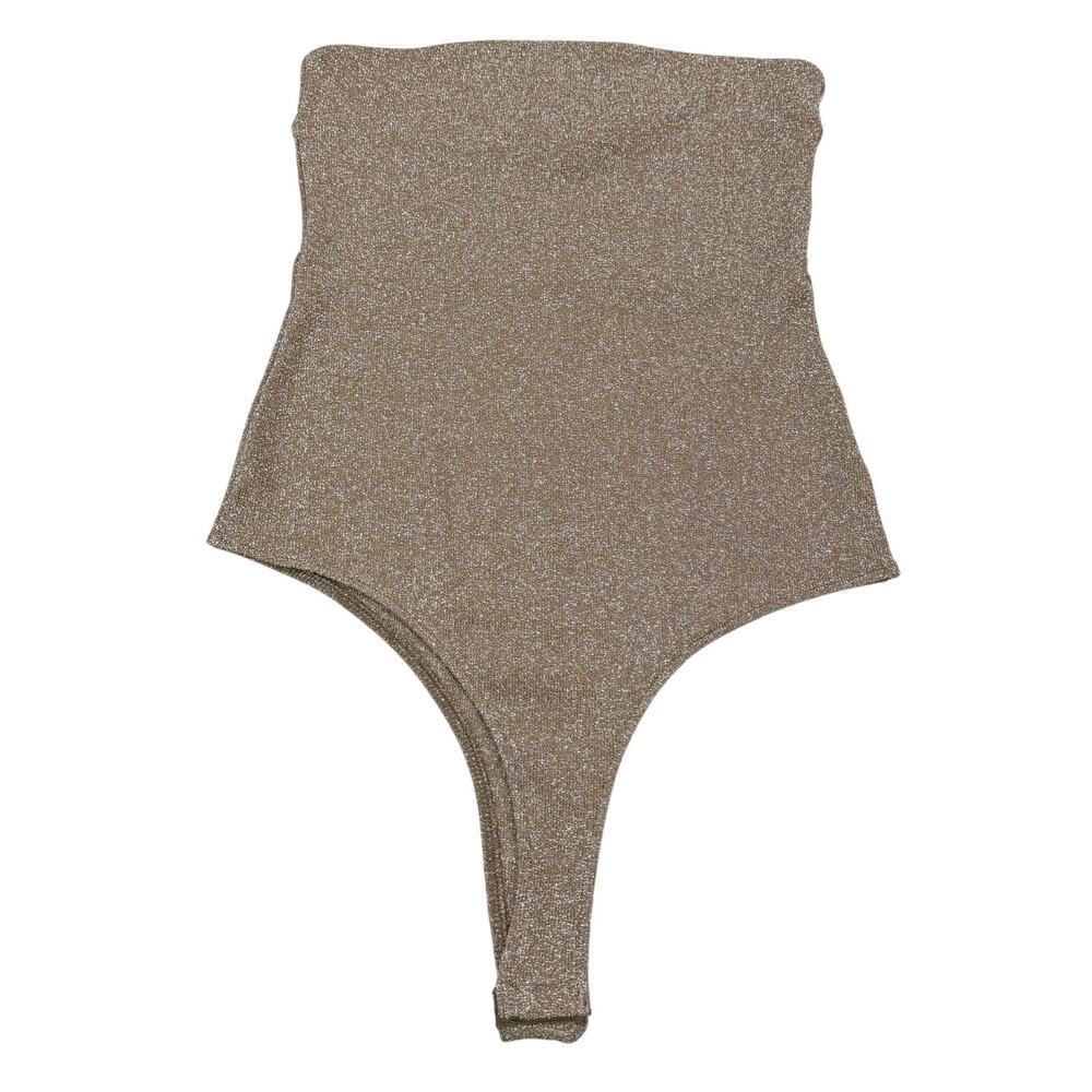 NWT ZARA Metallic Thread Bandeau Bodysuit Size Medium Gold - Picture 5 of 8